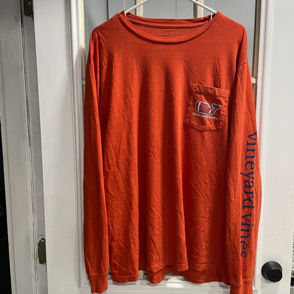 Vineyard Vines men’s orange long sleeve whale shirt football logo Xtra Large